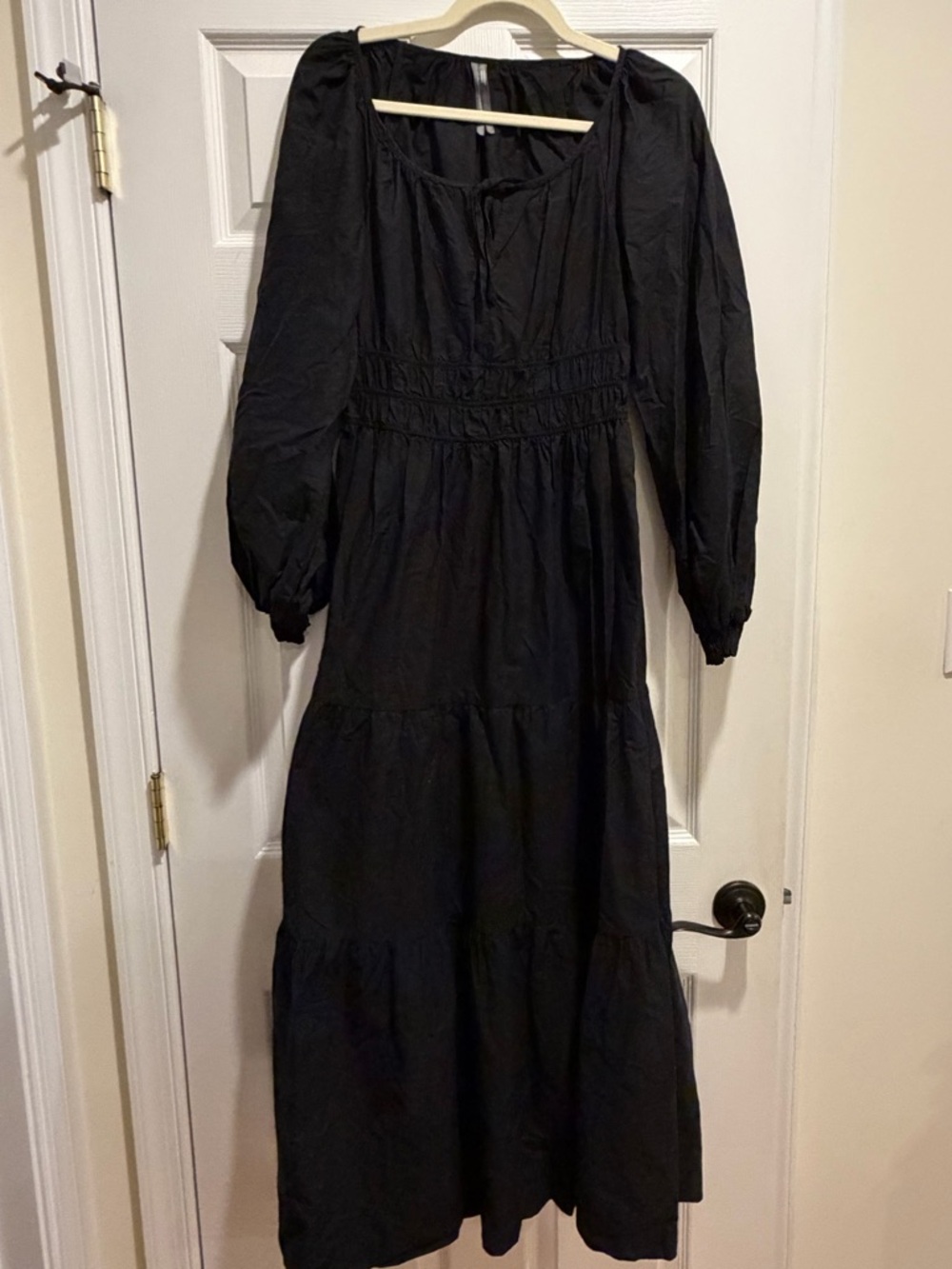 Anthropologie Black Long Puff-Sleeve Tiered Maxi Dress - Picture 9 of 12